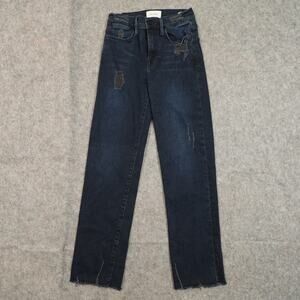 Frame Jeans‎ Womens 24 Le Super High Straight Dark Wash Distressed 25" Denim